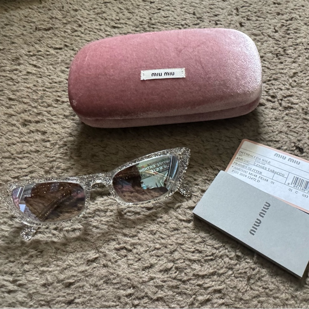 Miu Miu Crystal Embellished Cat-Eye Sunglasses with Pink Velvet Case